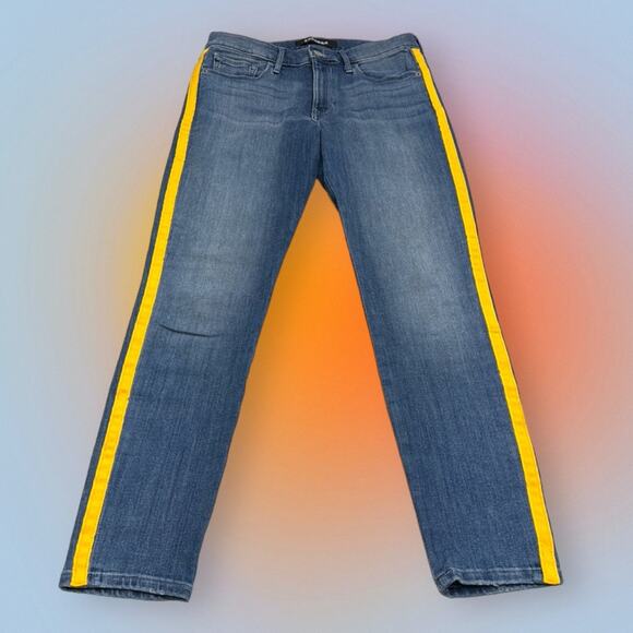 EXPRESS Women’s 4 Yellow Stripe MID RISE LEGGING Blue Jeans - Picture 2 of 4